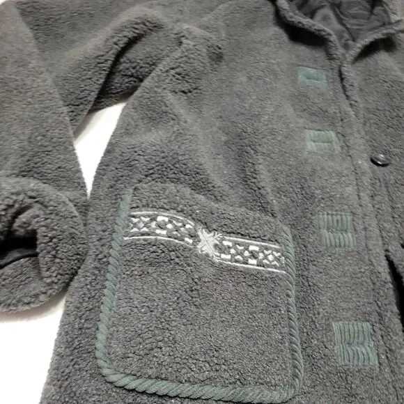 Outbrook Coat Women M Fleece Jacket Grey long Sleeve Button Patch Pockets Collar - Picture 5 of 14